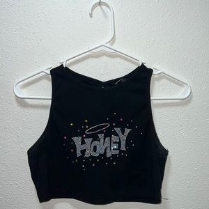 Bedazzled “Honey” Y2K crop top